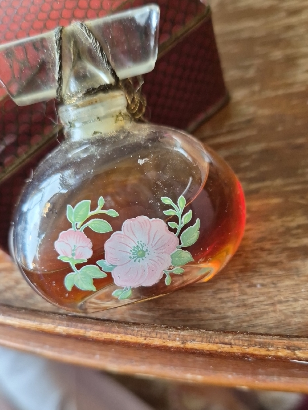 Hand-Painted Floral Mini Glass Perfume Bottle - Pink Flower